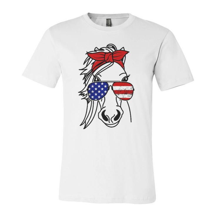 4Th Of July Patriotic Horse American Flag Sunglasses Jersey T-Shirt