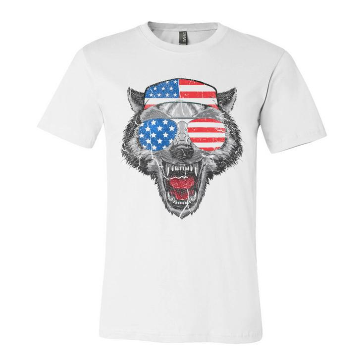 4Th Of July Wolf American Flag Usa  Vintage Men Dad   Unisex Jersey Short Sleeve Crewneck Tshirt