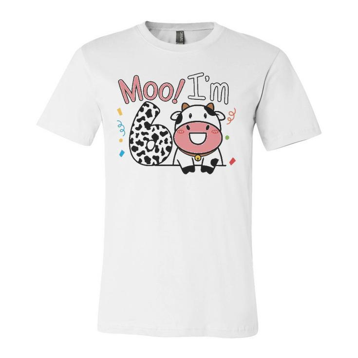 6Th Birthday Moo Cow Theme Farm Animal Six Years Old Party Jersey T-Shirt