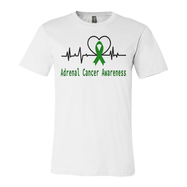 Adrenal Cancer Awareness Heartbeat Green Ribbon Adrenal Cancer Adrenal Cancer Awareness Unisex Jersey Short Sleeve Crewneck Tshirt