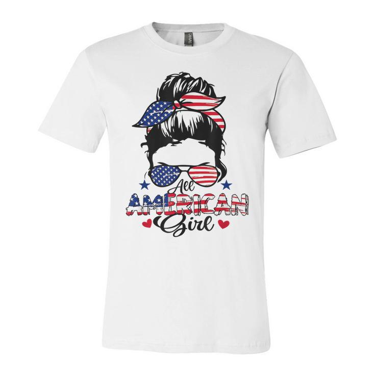 All American Girls 4Th Of July Messy Bun Patriotic  Unisex Jersey Short Sleeve Crewneck Tshirt
