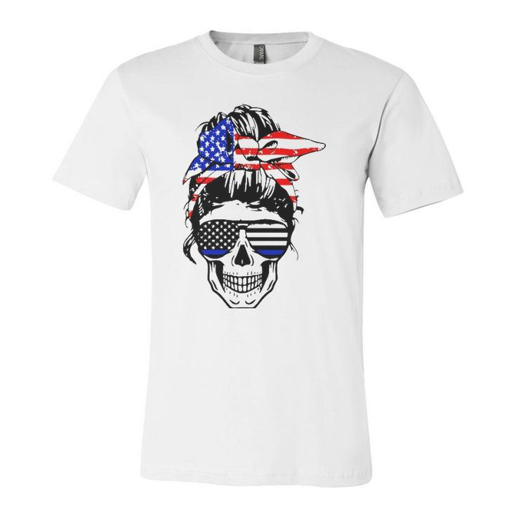 American Flag Skull Mom Patriotic 4Th Of July Police Jersey T-Shirt