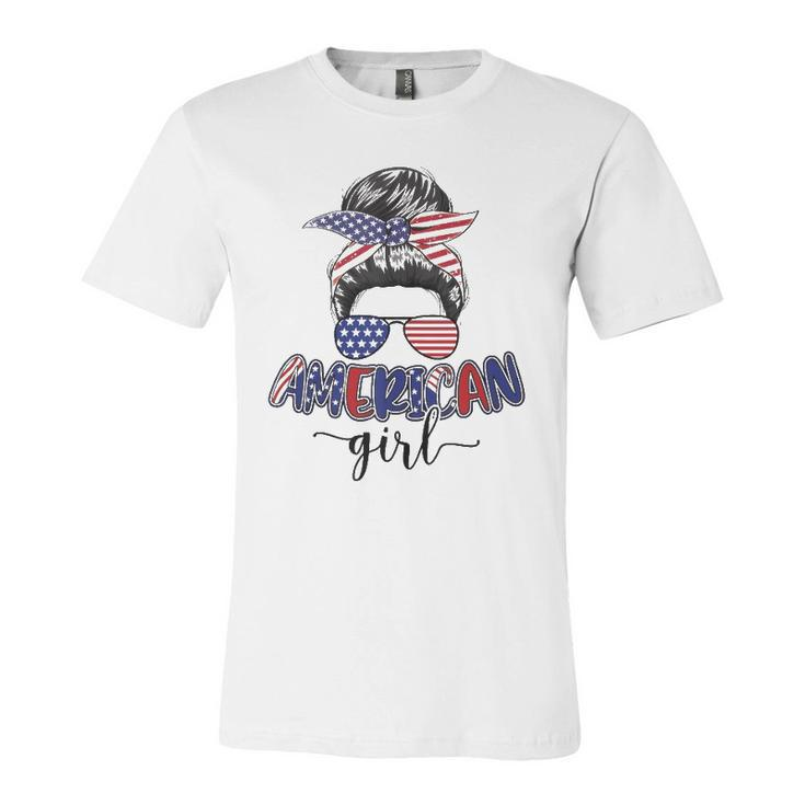 American Girl Messy Bun 4Th Of July Mom Usa Jersey T-Shirt