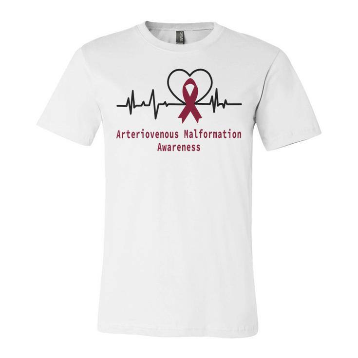 Arteriovenous Malformation Awareness Heartbeat Burgundy Ribbon Arteriovenous Malformation Support Arteriovenous Malformation Awareness Unisex Jersey Short Sleeve Crewneck Tshirt