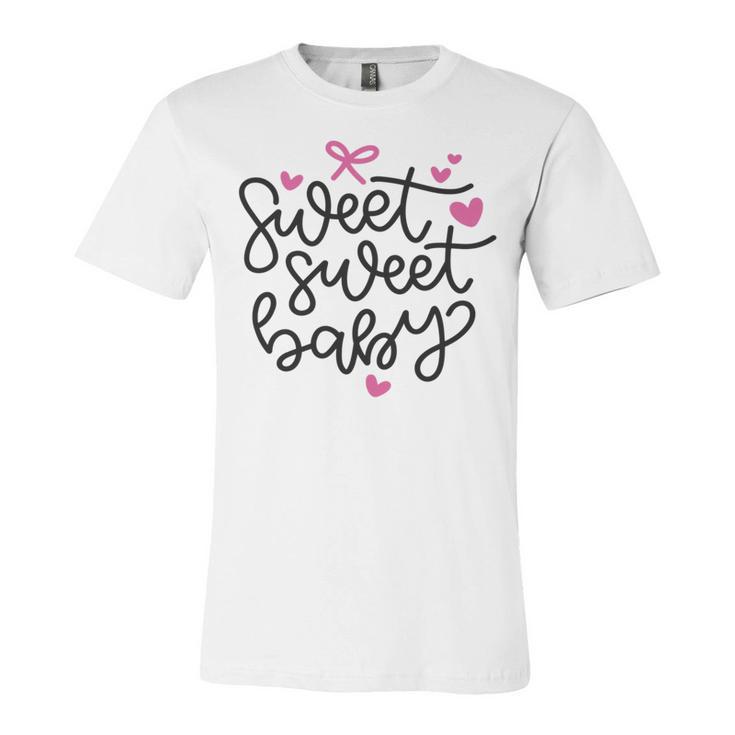 Baby Shower Text Pink Heart Ribbon Design Sweet Sweet Baby Unisex Jersey Short Sleeve Crewneck Tshirt