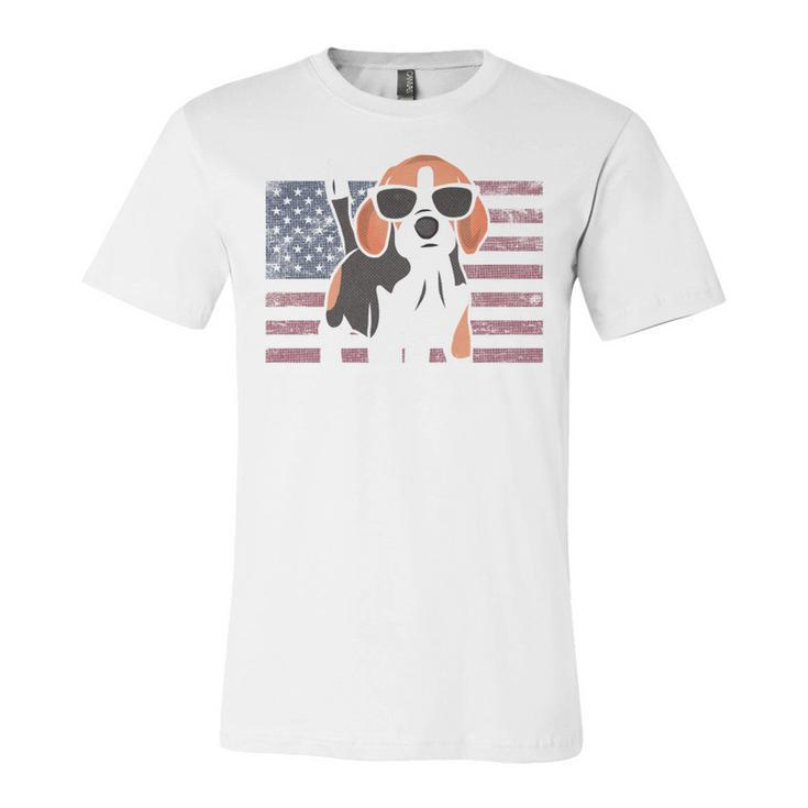 Beagle Dad American Flag 4Th Of July Patriotic Beagle Design   Unisex Jersey Short Sleeve Crewneck Tshirt