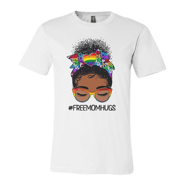 Black Free Mom Hugs Messy Bun Lgbtq Lgbt Pride Month Jersey T-Shirt