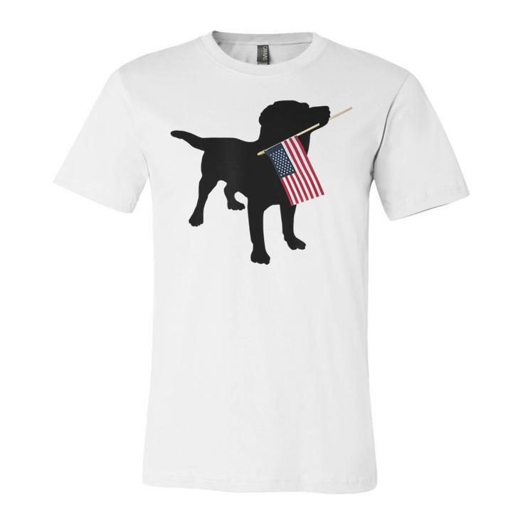 Black Lab Dog Holding July 4Th Patriotic Usa Flag  Unisex Jersey Short Sleeve Crewneck Tshirt