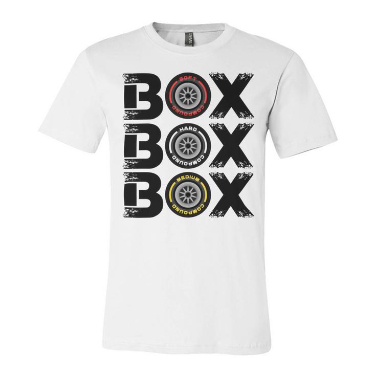 Box Box Box F1 Tyre Compound V2 Design Unisex Jersey Short Sleeve Crewneck Tshirt