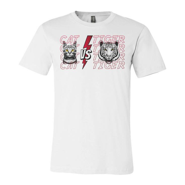 Cat Vs Tiger Gift Birthday Holiday By Mesa Cute Black Unisex Jersey Short Sleeve Crewneck Tshirt