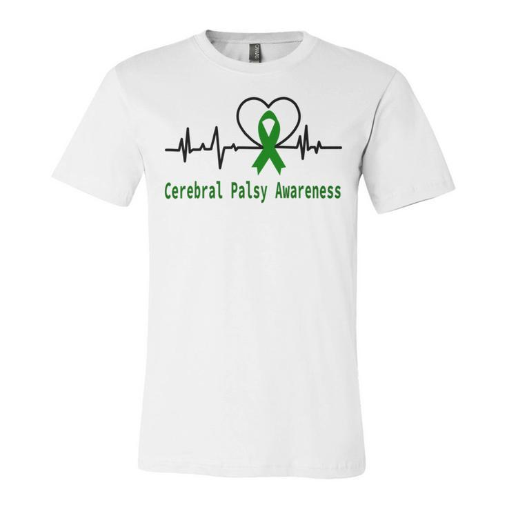 Cerebral Palsy Awareness Heartbeat  Green Ribbon  Cerebral Palsy  Cerebral Palsy Awareness Unisex Jersey Short Sleeve Crewneck Tshirt