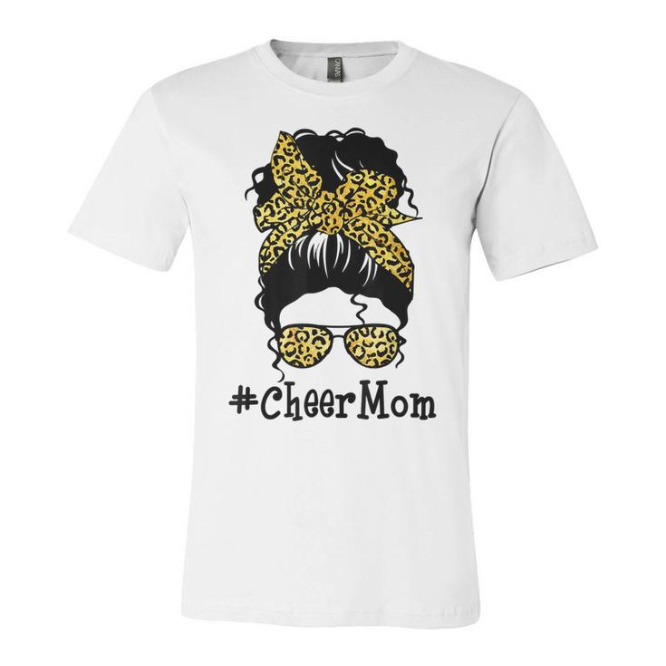 Cheer Mom Leopard Messy Bun Cheerleader Funny Mothers Day  V2 Unisex Jersey Short Sleeve Crewneck Tshirt
