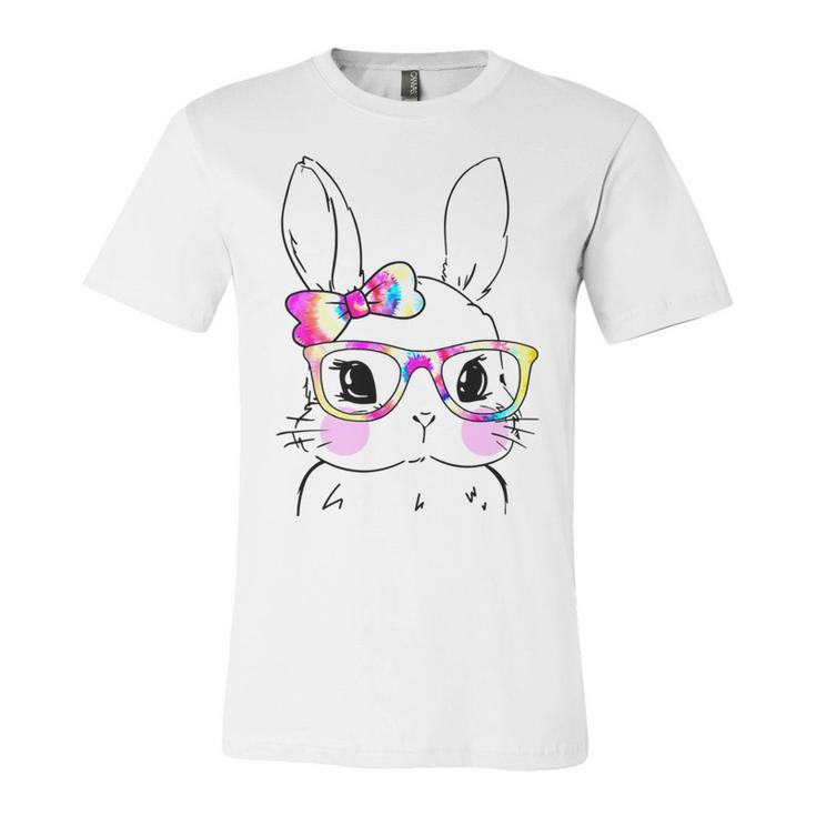 Cute Bunny Rabbit Face Tie Dye Glasses Girl Happy Easter Day Unisex Jersey Short Sleeve Crewneck Tshirt
