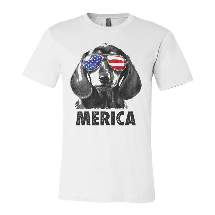 Dachshund 4Th Of July Merica American Flag Sunglasses Jersey T-Shirt