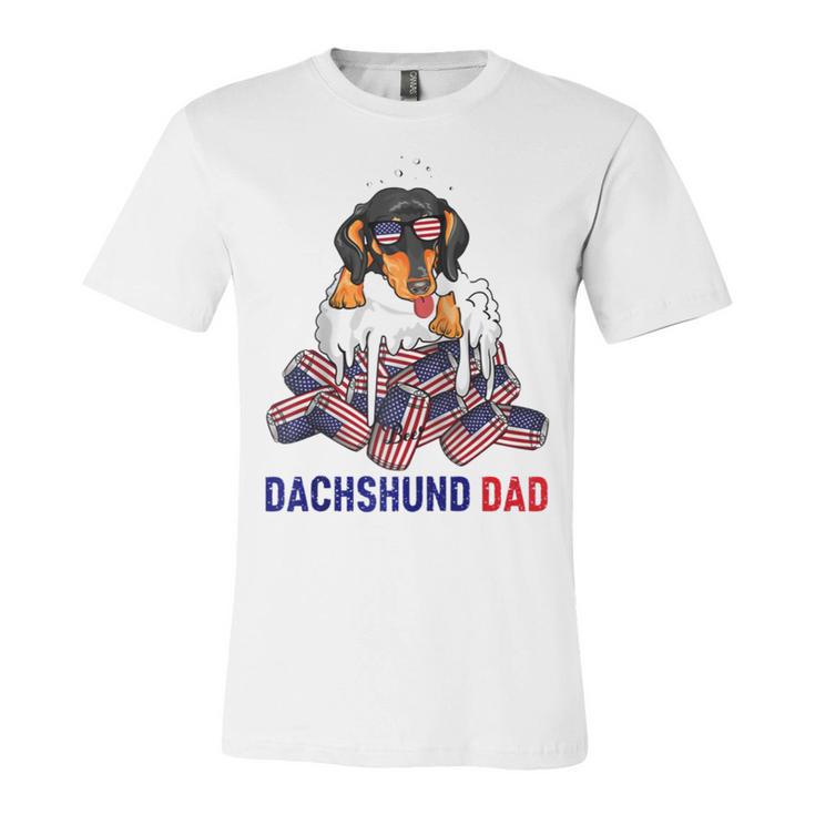 Dachshund Dad Beer Drinking 4Th Of July Us Flag Patriotic Unisex Jersey Short Sleeve Crewneck Tshirt