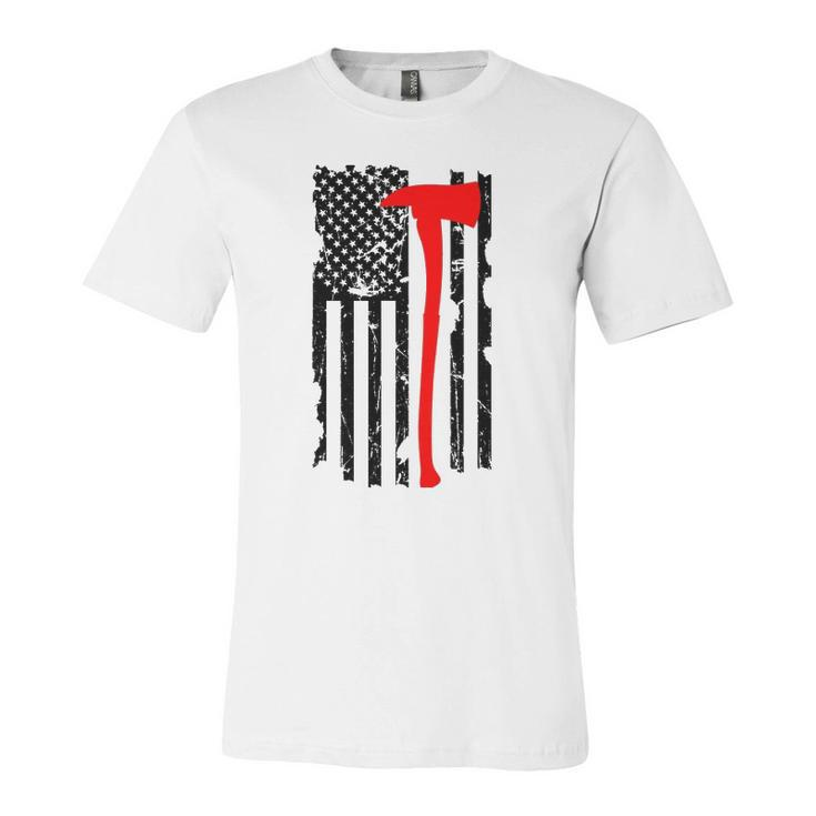 Distressed Patriot Axe Thin Red Line American Flag Jersey T-Shirt