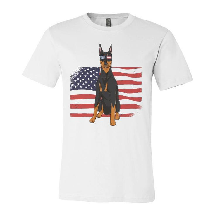Doberman Dad & Mom American Flag 4Th Of July Usa Dog Jersey T-Shirt