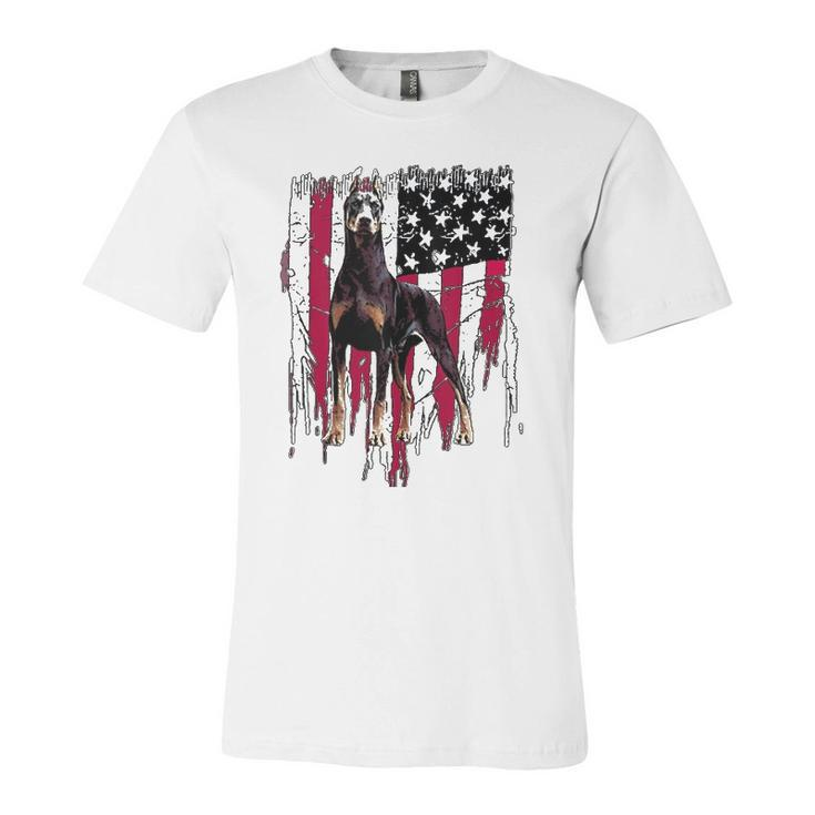 Doberman Pinscher American Flag Usa Awesome Jersey T-Shirt