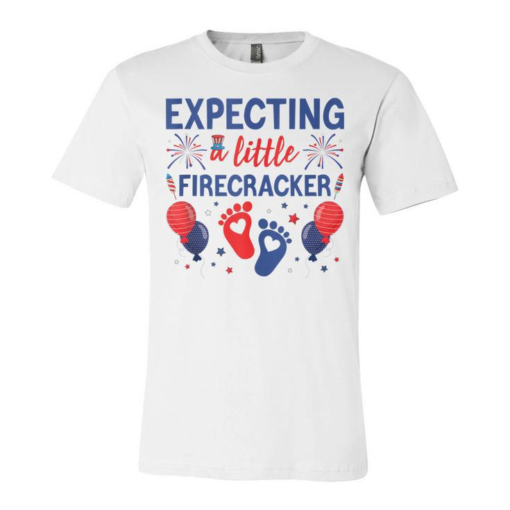 Expecting A Little Firecracker 4Th Of July Pregnancy Reveal  Unisex Jersey Short Sleeve Crewneck Tshirt