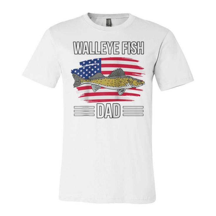 Fish Us Flag 4Th Of July Fathers Day Walleye Fish Dad  Unisex Jersey Short Sleeve Crewneck Tshirt