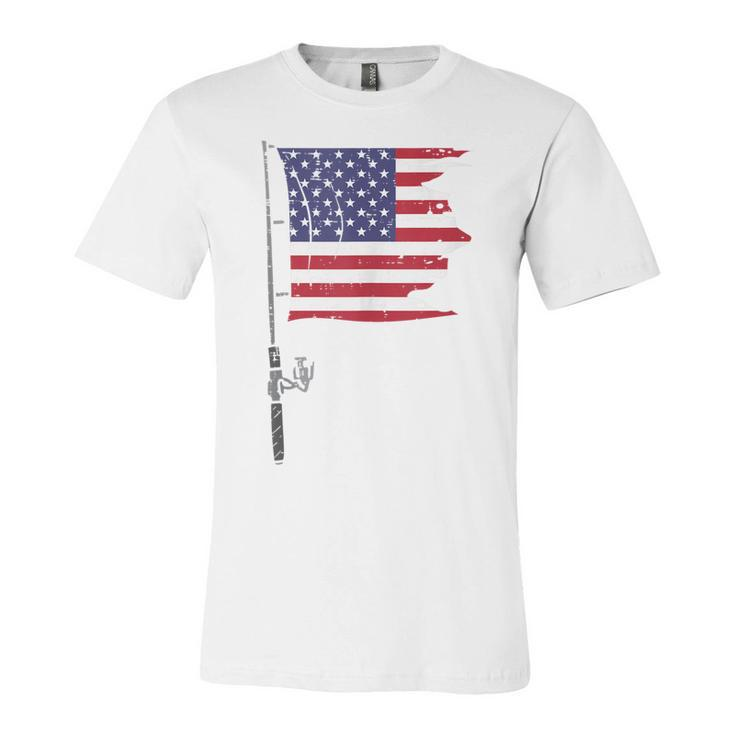 Fishing Rod American Flag Fish 4Th Of July Patriot Men Dad  Unisex Jersey Short Sleeve Crewneck Tshirt