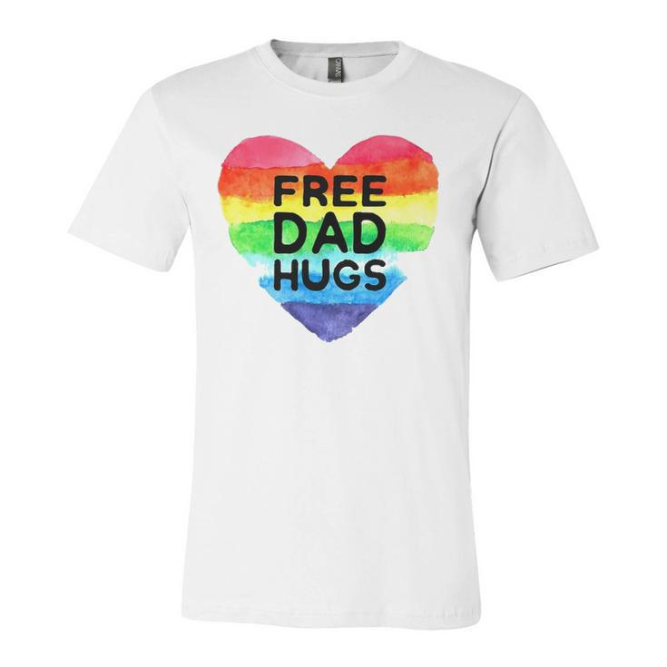 Free Dad Hugs Rainbow Heart Flag Gay Lgbt Pride Month Jersey T-Shirt