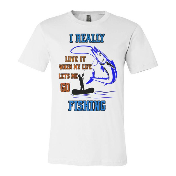 Funny I Really Love It When My Wife Lets Me Go Fishing  Unisex Jersey Short Sleeve Crewneck Tshirt