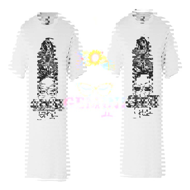 Gemini Girl Birthday Messy Bun Hair Sunflower  Unisex Jersey Short Sleeve Crewneck Tshirt