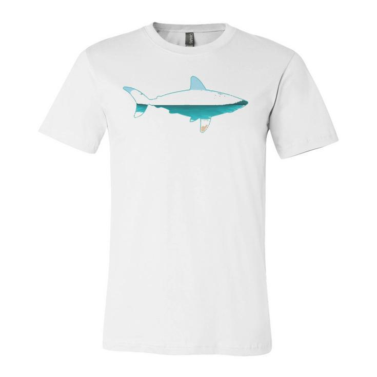 Great White Shark Print With Landscape Shark Lover Jersey T-Shirt