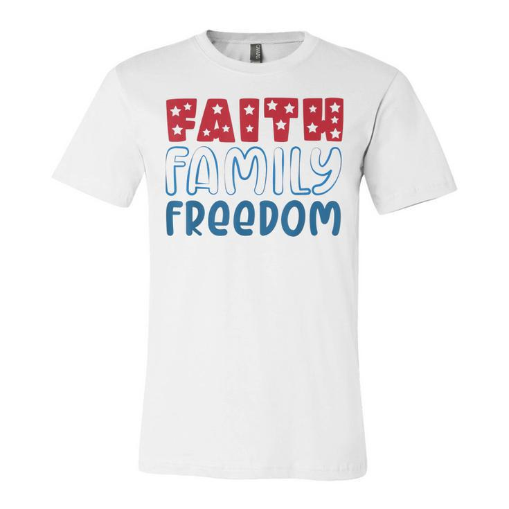 Happy 4Th Of July Fireworks Patriotic Faith Family Freedom  Unisex Jersey Short Sleeve Crewneck Tshirt