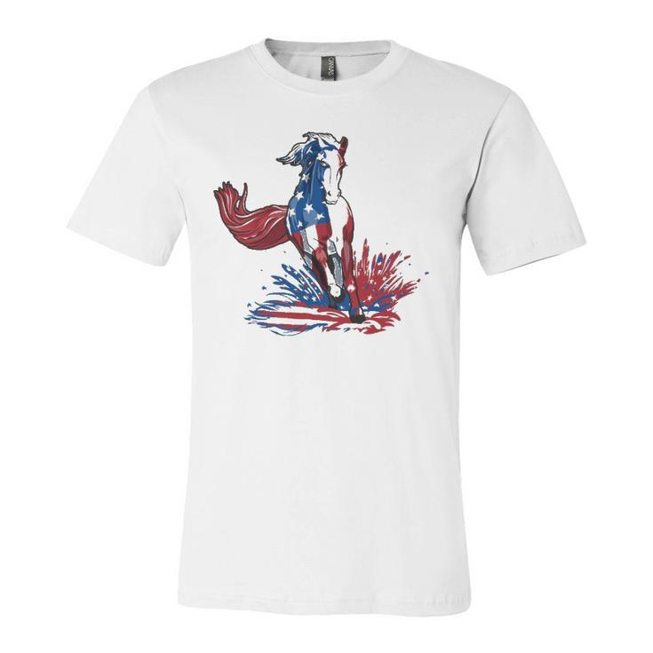 Horse 4Th Of July Girls American Flag Usa Horse Jersey T-Shirt