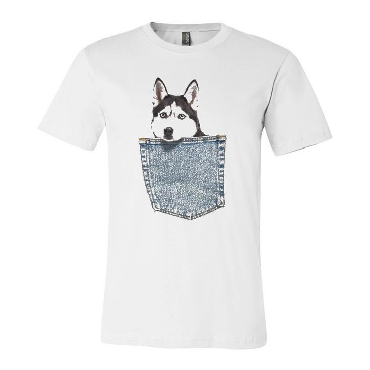 Husky In My Pocket Peeking Husky Tee Dog Animal Jersey T-Shirt