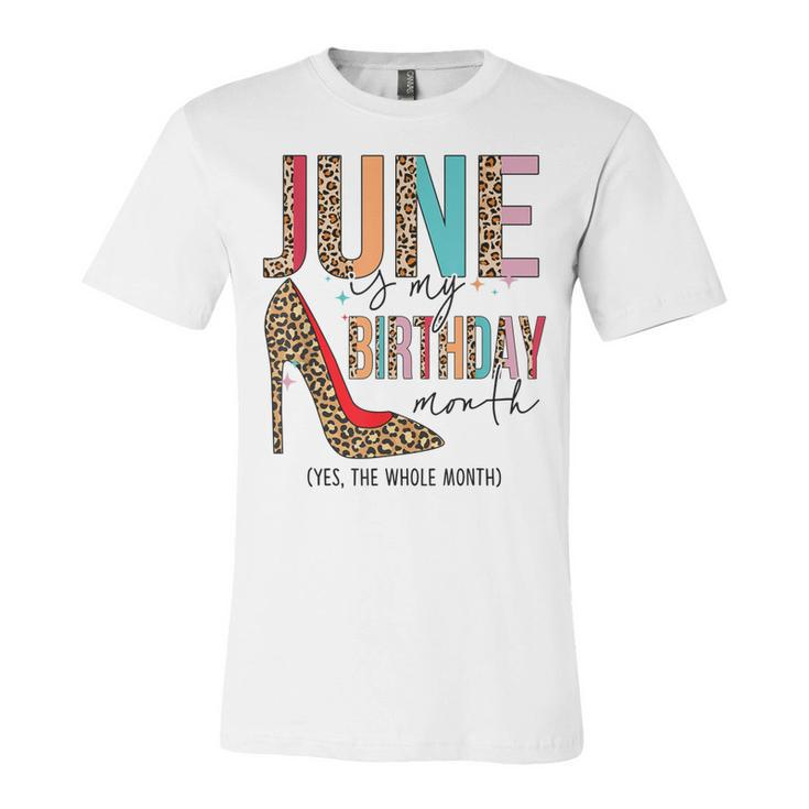 June Is My Birthday Month Boho Leopard High Heels Shoes  Unisex Jersey Short Sleeve Crewneck Tshirt
