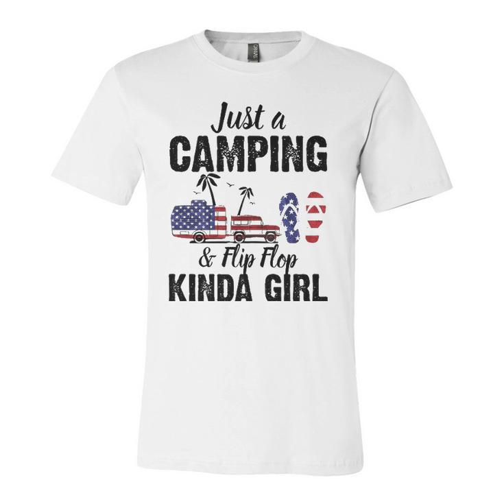 Just A Camping And Flip Flop Kinda Girl 4Th Of July Jersey T-Shirt