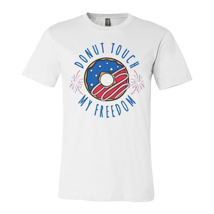 Kids Donut Touch My Freedom  Funny Fourth Of July  Unisex Jersey Short Sleeve Crewneck Tshirt