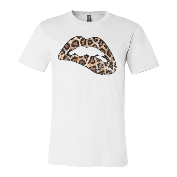 Leopard Print Lips Biting Lip Trendy Lips Animal Print Jersey T-Shirt