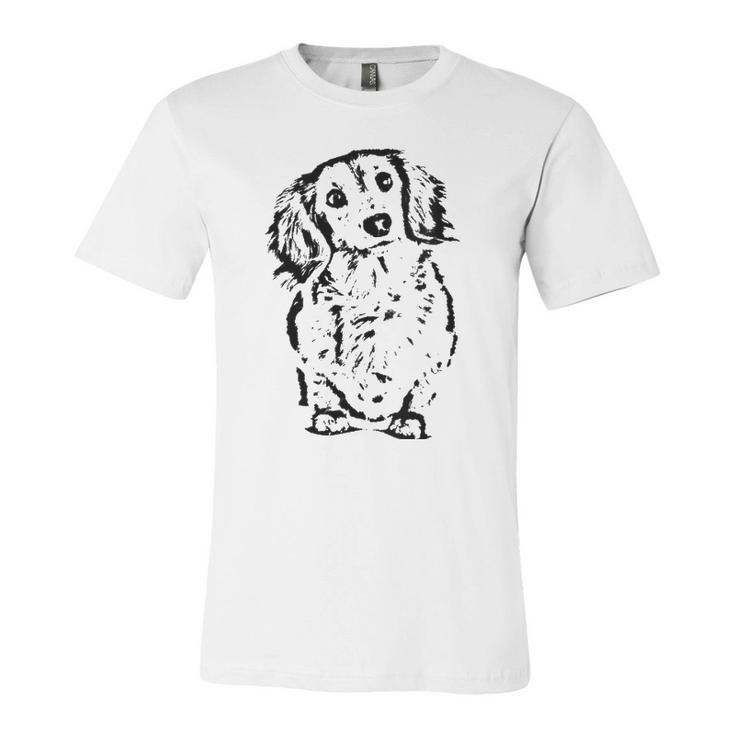 Long Hair Dachshund Lover Doxie Mom Dad Cute Wiener Dog V-Neck Jersey T-Shirt