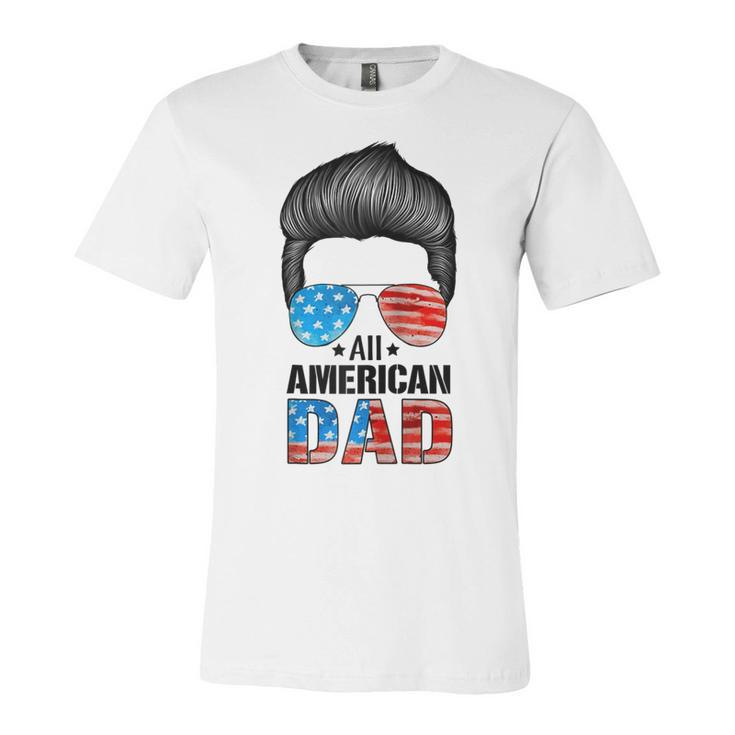 Mens All American Dad 4Th Of July  Fathers Day Beard Mens  Unisex Jersey Short Sleeve Crewneck Tshirt