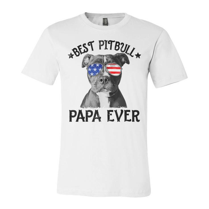 Mens Best Pitbull Papa Ever Dog Dad American Flag 4Th Of July  Unisex Jersey Short Sleeve Crewneck Tshirt