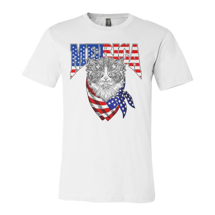 Merica Cat Happy 4Th Of July American Flag Great V-Neck Jersey T-Shirt