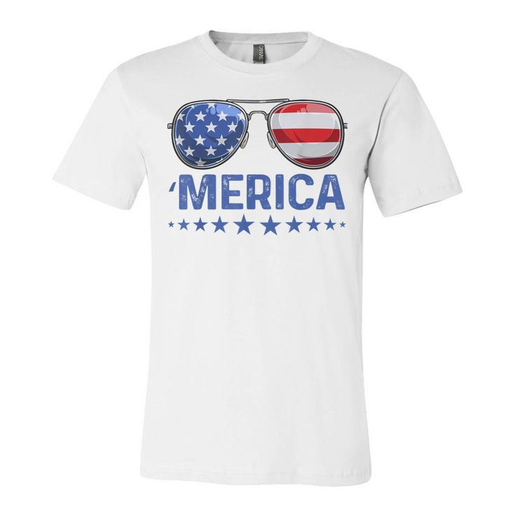 Merica Patriotic Usa Flag Sunglusses 4Th Of July Usa  Unisex Jersey Short Sleeve Crewneck Tshirt