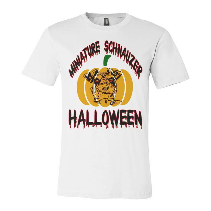 Miniature Schnauzer Halloween On All Hallows Night Unisex Jersey Short Sleeve Crewneck Tshirt
