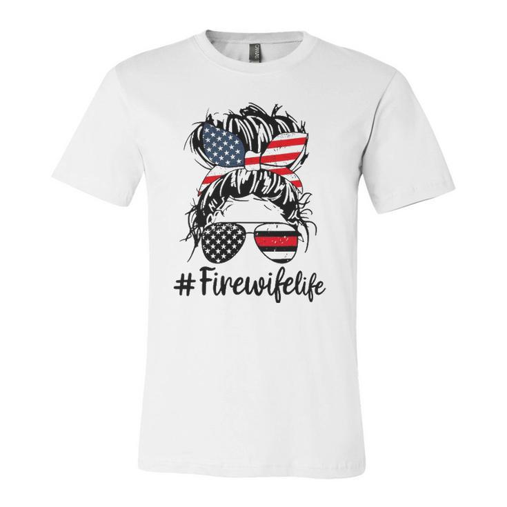 Mom Life And Fire Wife Firefighter Patriotic American Jersey T-Shirt
