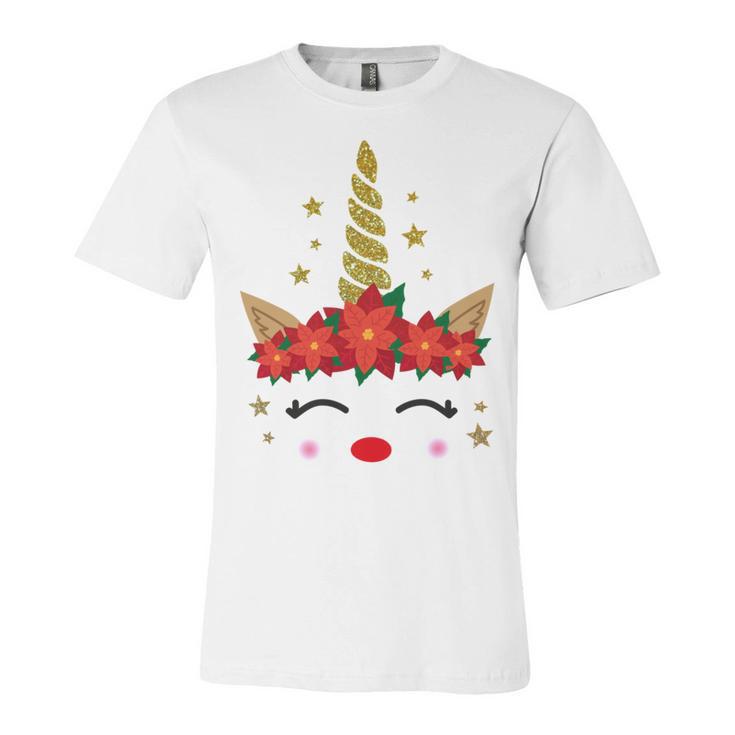 New Christmas Unicorn Face Santicorn Poinsettia Crown Cute Unisex Jersey Short Sleeve Crewneck Tshirt