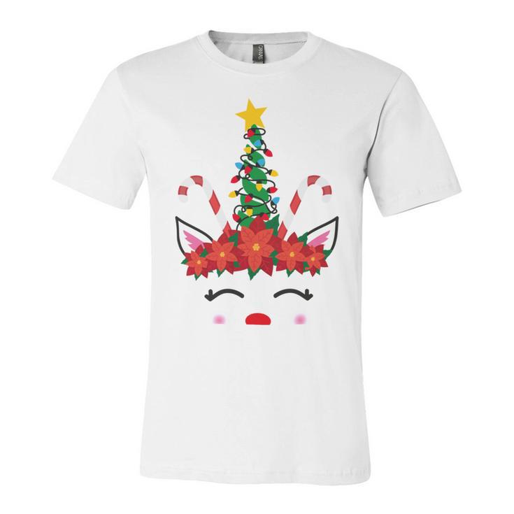 New Christmas Unicorn Face Santicorn Poinsettia Crown Cute   V2 Unisex Jersey Short Sleeve Crewneck Tshirt