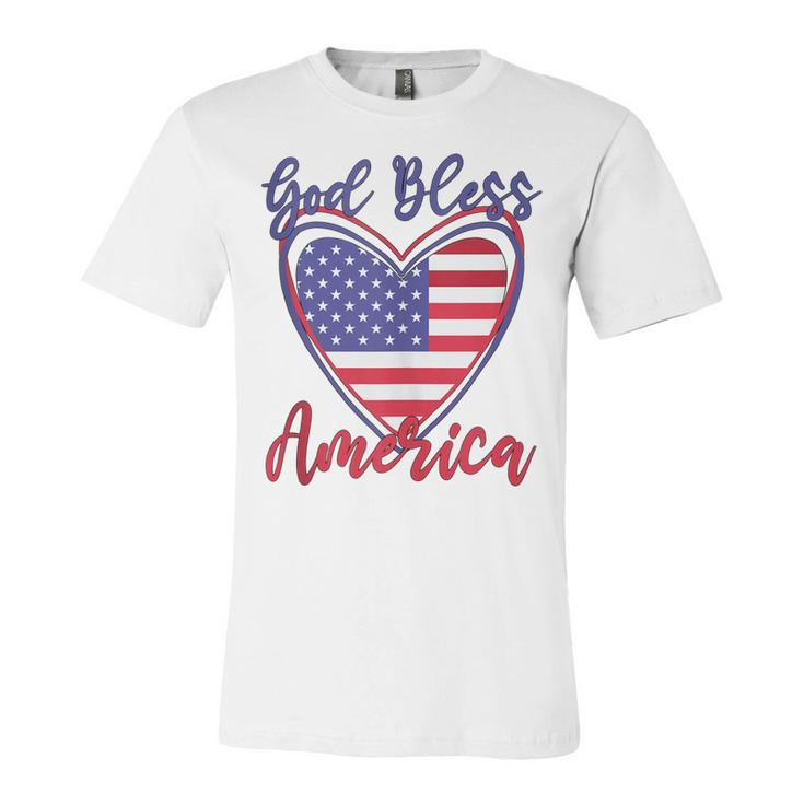 Patriotic 4Th Of July Heart For Women Cute God Bless America  Unisex Jersey Short Sleeve Crewneck Tshirt
