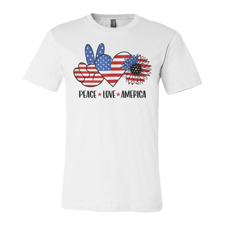 Patriotic 4Th Of July Peace Love America  Unisex Jersey Short Sleeve Crewneck Tshirt