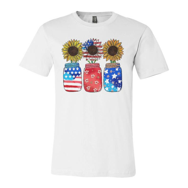 Patriotic Jar Sunflower American Flag 4Th Of July Jersey T-Shirt