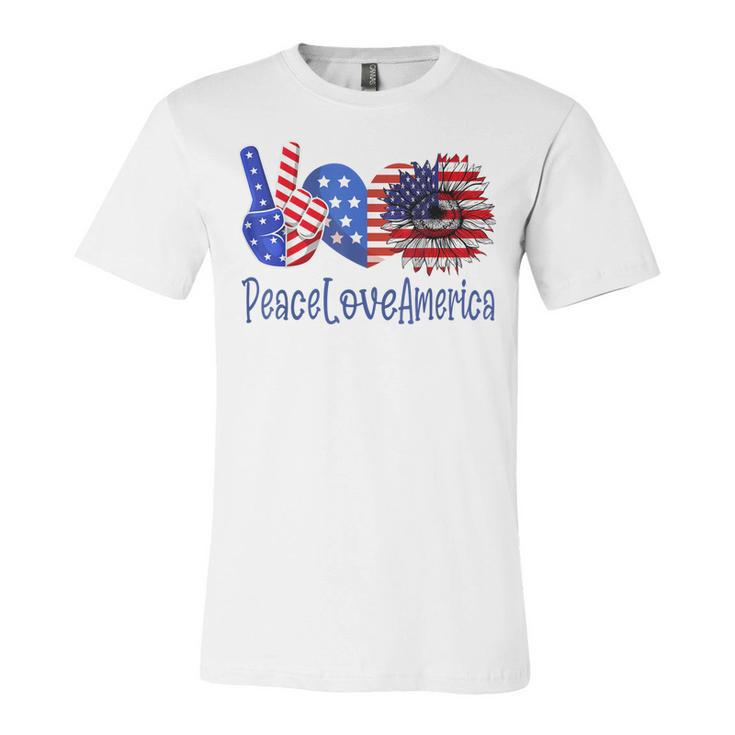 Peace Love America 4Th July Patriotic Sunflower Heart Sign  V3 Unisex Jersey Short Sleeve Crewneck Tshirt