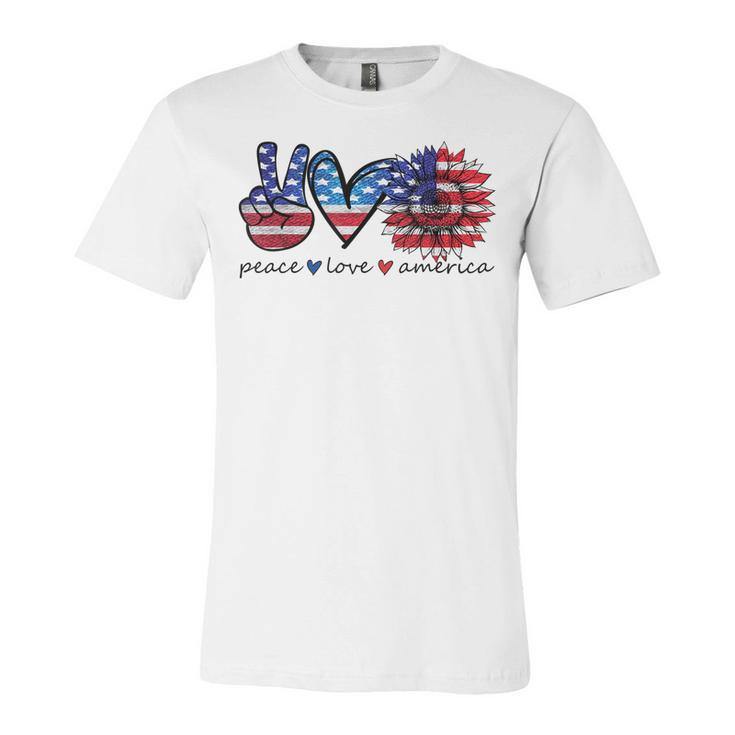 Peace Love America Flag Sunflower 4Th Of July Memorial Day  Unisex Jersey Short Sleeve Crewneck Tshirt